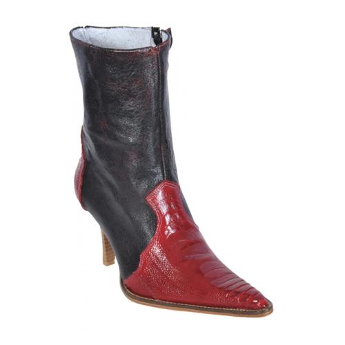 Los Altos Ladies Red Genuine Ostrich Leg Short Top Boots With Zipper 360512